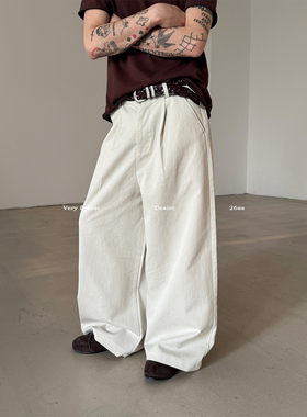 VERY FEWEST 重磅水洗做旧莱赛尔宽松休闲裤男女垂感松弛阔腿裤