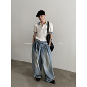 FEWEST 美式 复古泥染做旧脏洗牛仔裤 VERY 男女松弛感系带阔腿裤