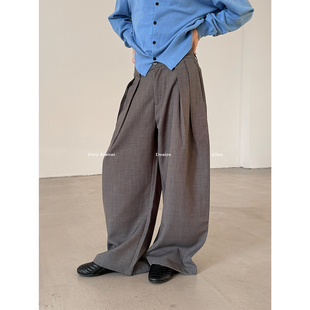 黑灰高级垂感阔腿休闲裤 VERY 长裤 松弛感压褶西装 FEWEST