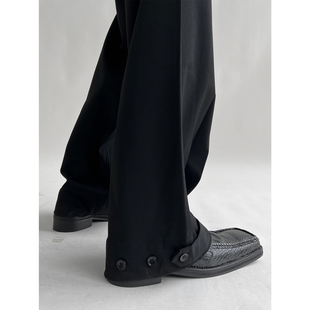 GENESISBOY 设计师款裤口纽扣调节阔腿西裤男2021新款韩版拖地裤