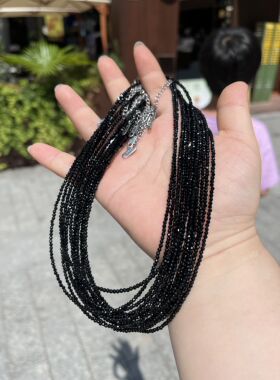唯天然黑色尖晶石圆珠刻面锁骨链2