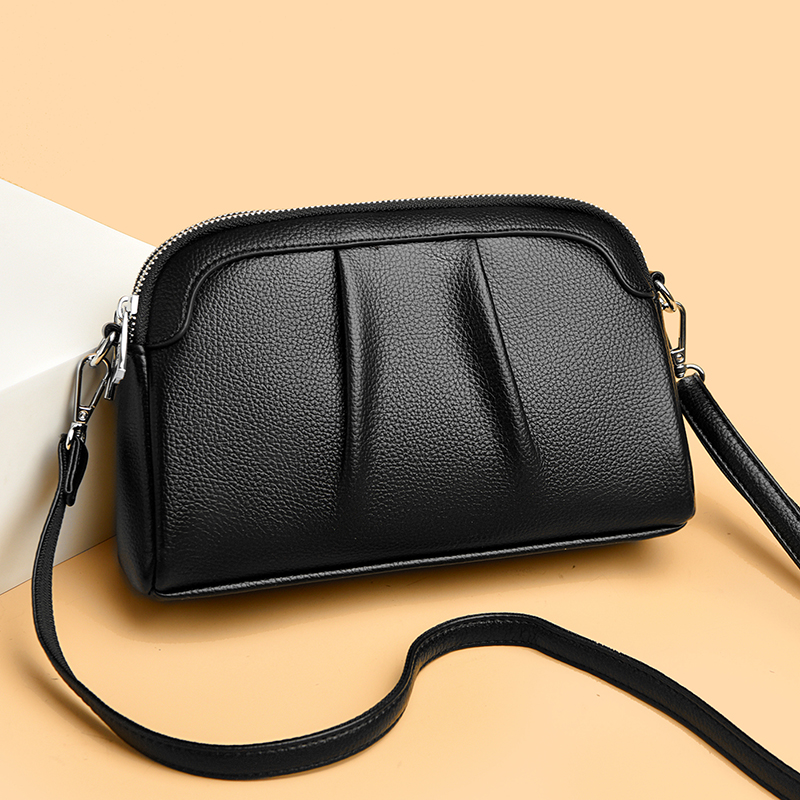 真皮斜挎小包包女新款2025时尚简约软牛皮手拿包贝壳休闲包小手包