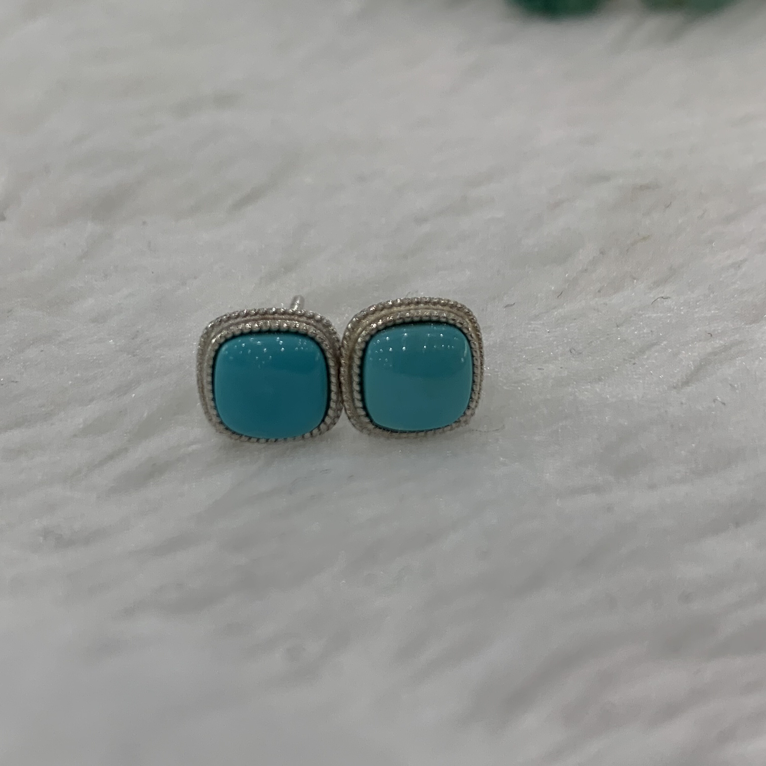 天然原矿绿松石耳钉925银镶嵌高瓷玉化料戒面女礼物耳环耳坠