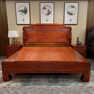 新中式 花梨木实木床榫卯结构雕花双人床1.8米明清大床