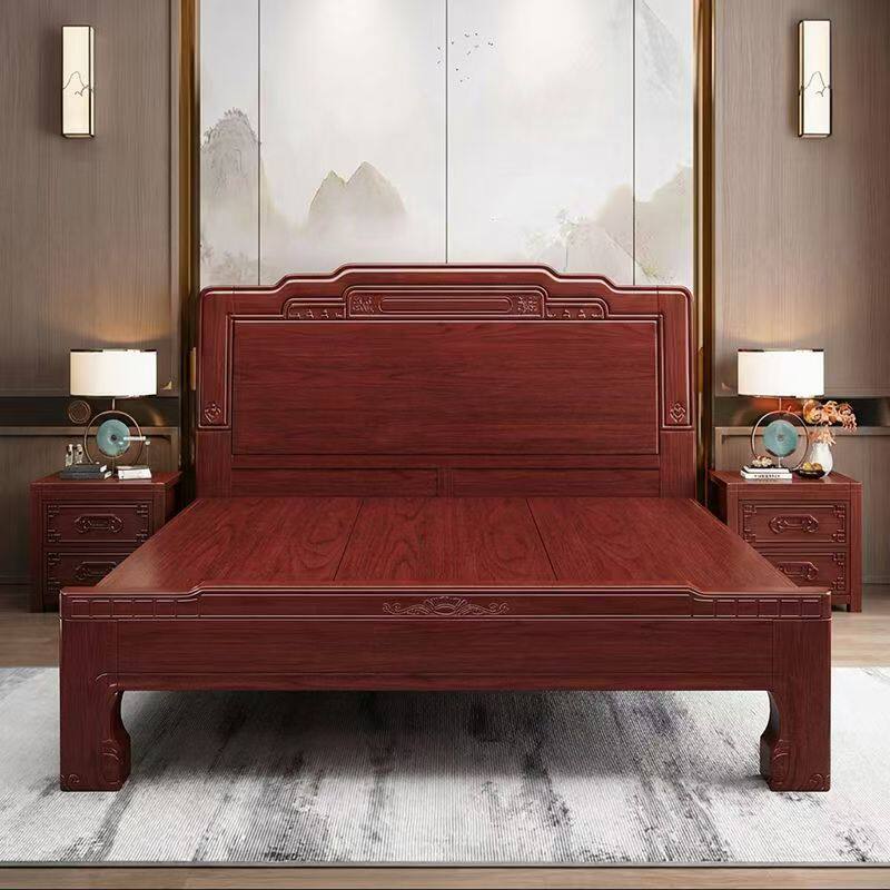 新中式实木床红檀色老虎脚榫卯工艺榫卯雕花明清古典主卧双人床