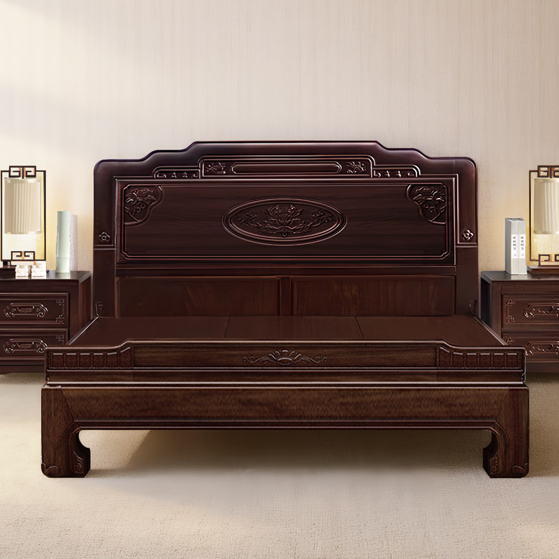 金花梨木全实木床榫卯老虎脚1.8米双人床主卧大床明清古典雕花床