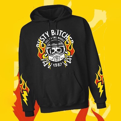 哈雷卫衣帽衫RustyButcher生锈屠夫摩托DS改装美式复古抓闪电