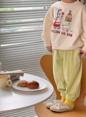 Aimee Baby 韩版男女童毛巾面料束脚运动裤 糖果色女童裤子