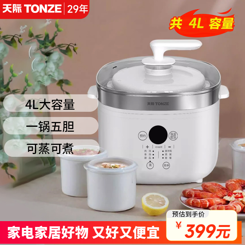 天际电炖炖锅隔水炖盅全自动家用大容量炖盅陶瓷一锅五胆蒸炖40AG