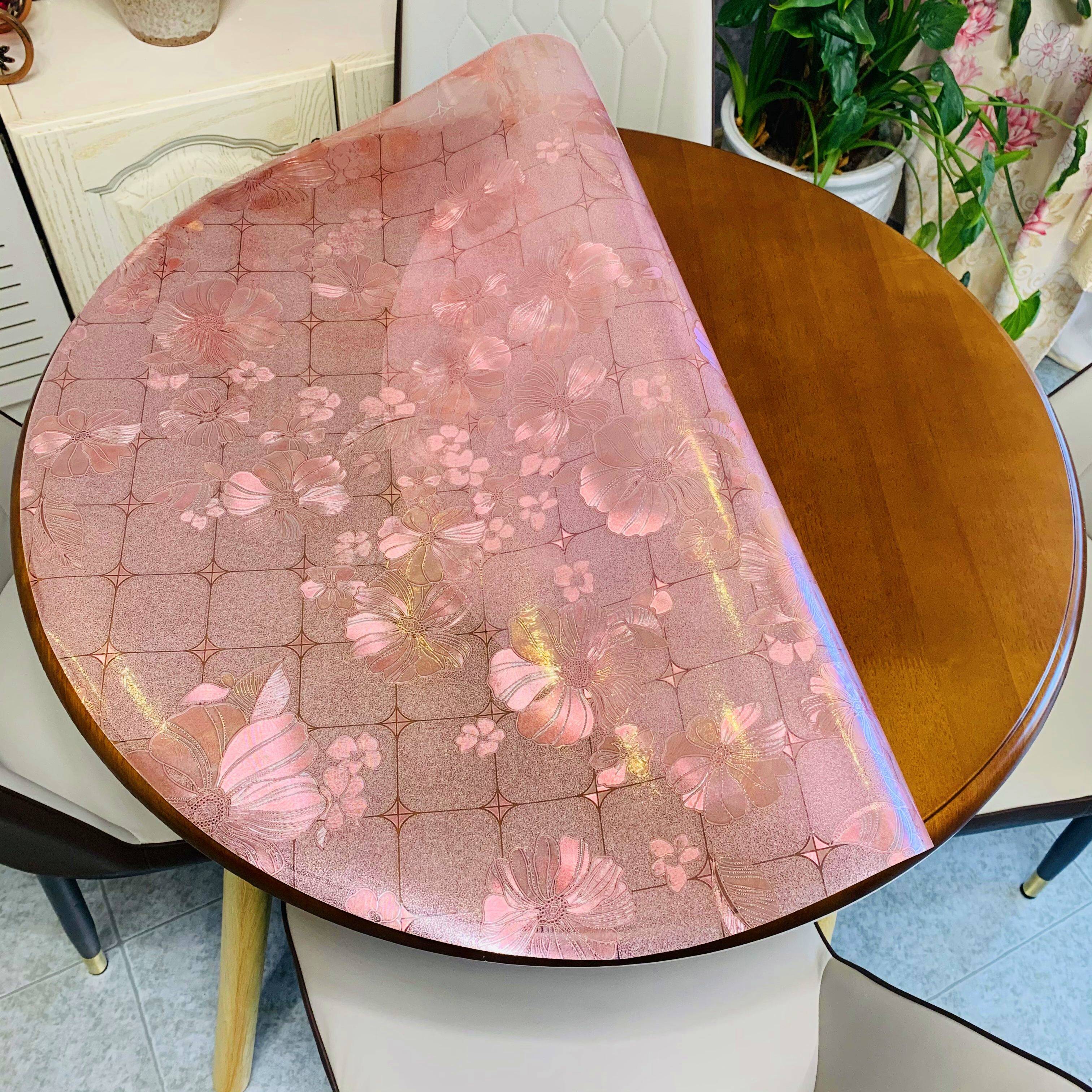 pvc圆形餐桌垫免洗磨砂塑料印花彩色胶皮1米5圆桌桌布饭桌透明垫*