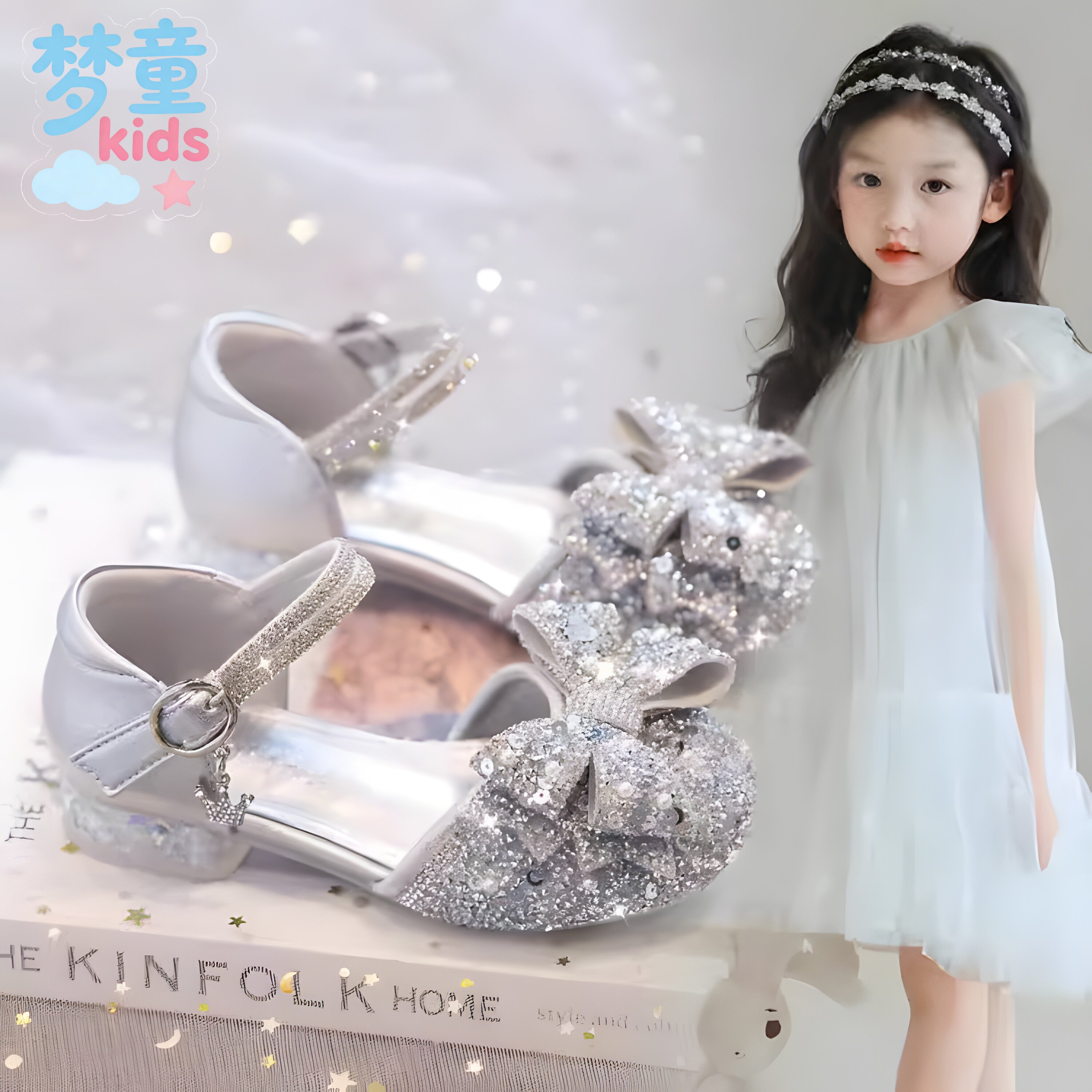 女童凉鞋夏季2026新款水晶鞋儿童公主鞋漂亮中大童女宝小高跟鞋