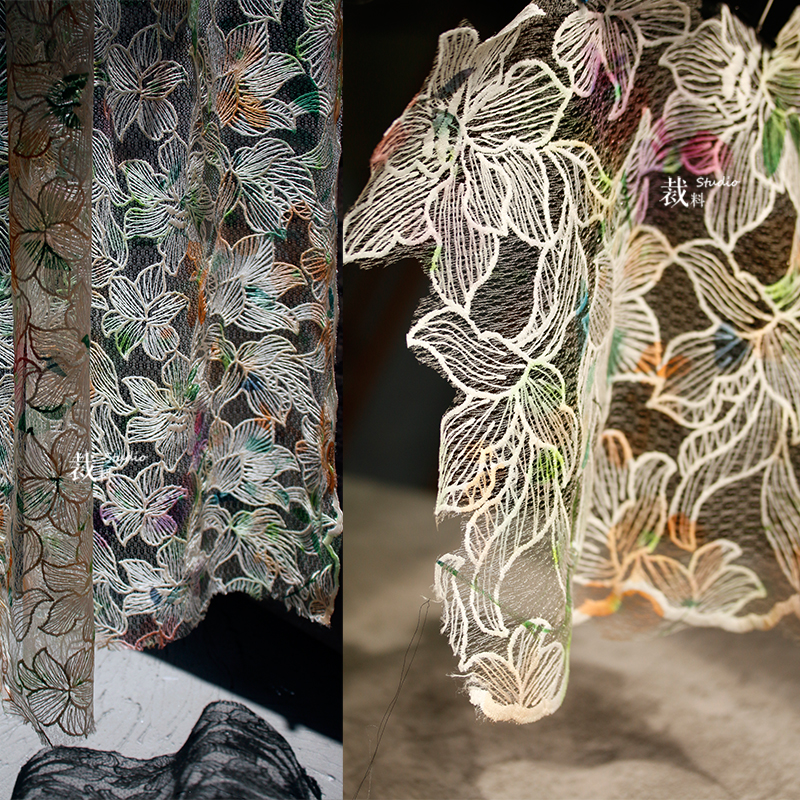 幻彩蕾丝花朵镂空网纱刺绣布料