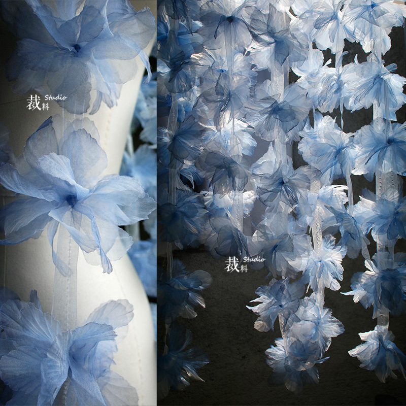 蓝鸢尾花 立体大花朵花边布料童装礼服头饰服装饰手工diy胸花辅料