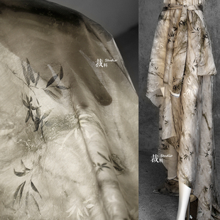 墨竹 新中式竹叶肌理布料汉服中国风复古风连衣裙服装设计师面料