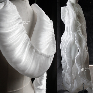 泡芙花边立体白色大荷叶边布料蓬蓬裙创意舞台走秀服装设计师面料