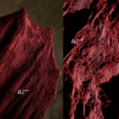 立体肌理弹力柔软酒红色面料改造