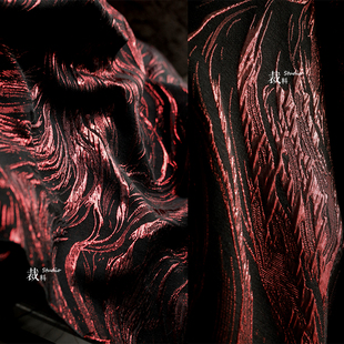 红焰 暗黑闪光不规则立体肌理浮雕提花面料廓形外套服装设计布料