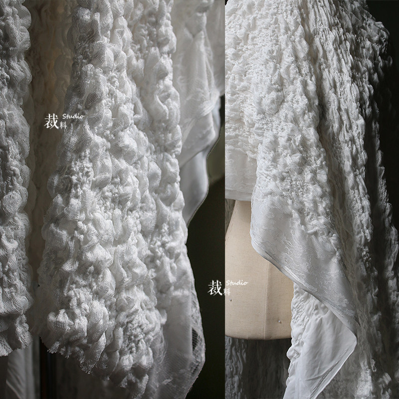 慵懒褶皱 不规则泡泡抽褶面料再造立体重肌理裙裤服装设计师布料