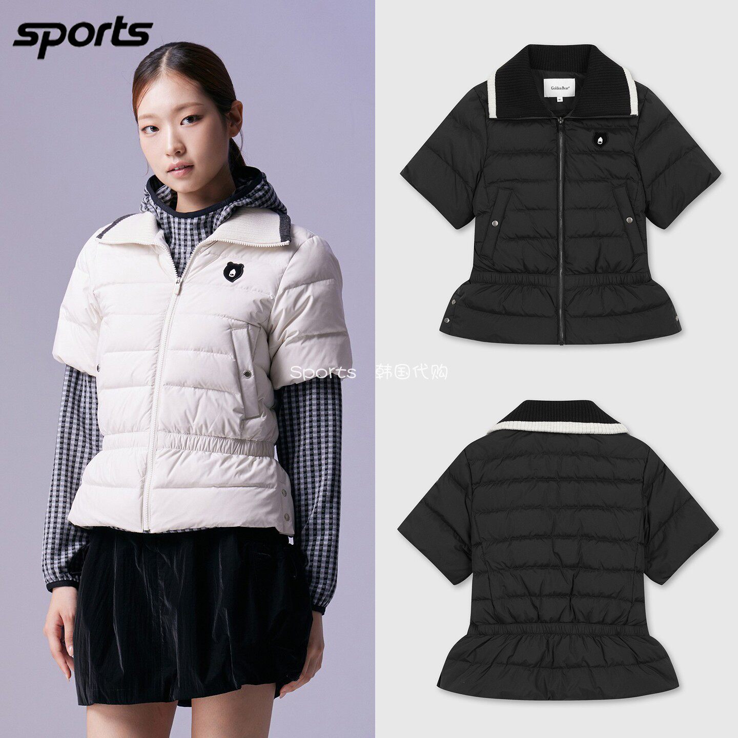 韩国代购golden bear高尔夫球服26秋冬女标志休闲保暖半袖羽绒服