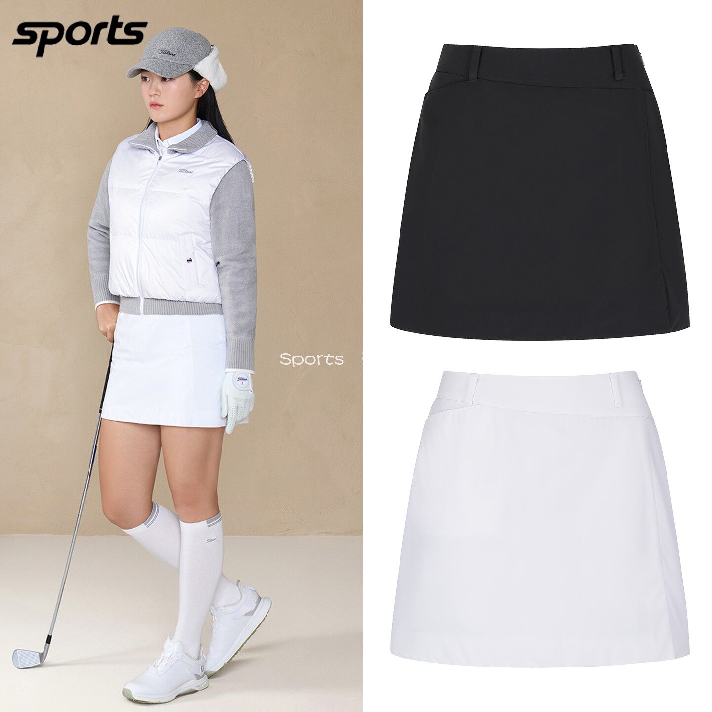 韩国代购titleist高尔夫26秋冬纯色保暖防风运动户外羽绒群短裙女