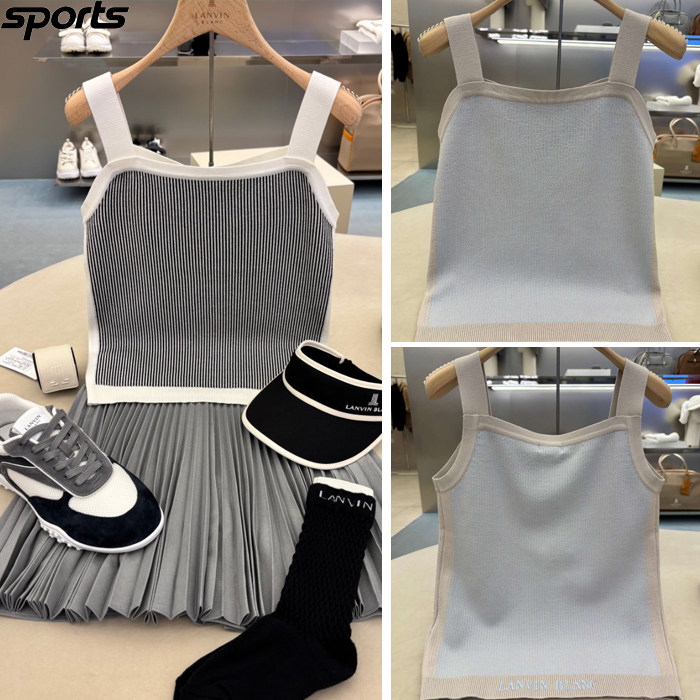 韩国代购lanvin blanc高尔夫球服26春夏女条纹配色运动针织吊带衫