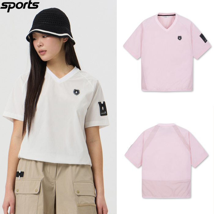 韩国代购GOLDEN BEAR高尔夫球服25春夏女子GOLF标志V领短袖T恤