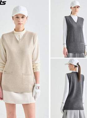 韩国代购lanvin blanc高尔夫球服26春夏女纯色运动V领针织背心