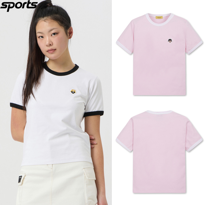 韩国代购GOLDEN BEAR高尔夫球服25春夏女GOLF标志拼色圆领短袖T恤