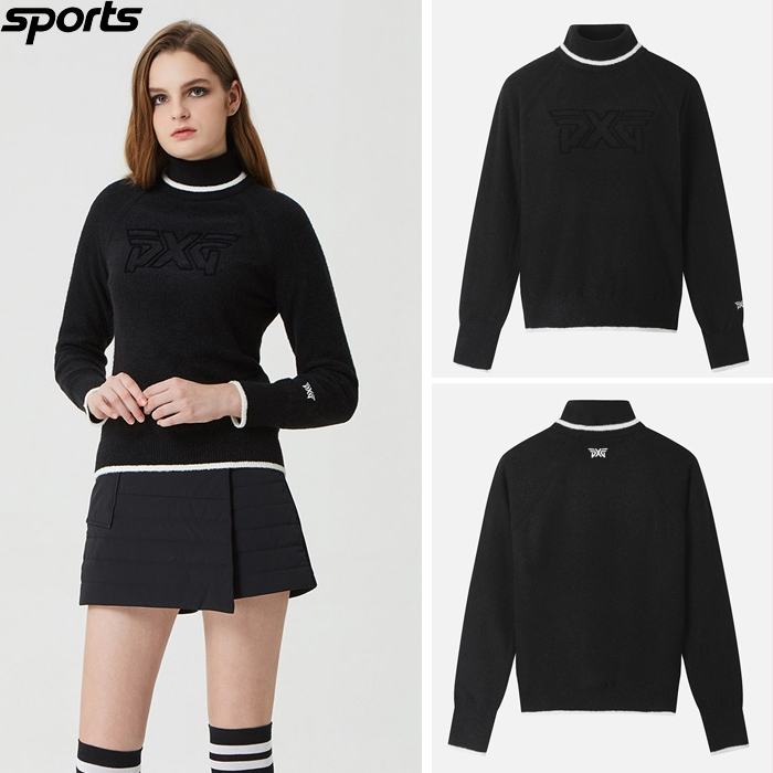 韩国代购PXG高尔夫球服25秋冬女标志高领休闲防风防寒保暖针织衫