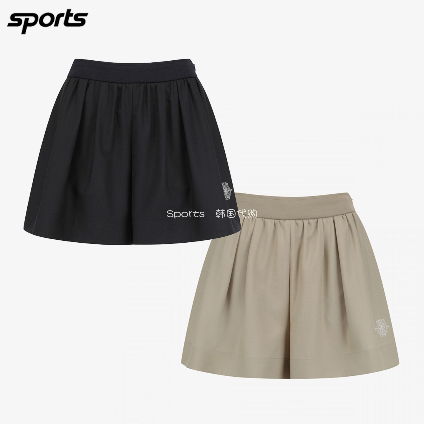 韩国代购southcape高尔夫26初秋松紧腰简约运动户外阔腿裤短裤女