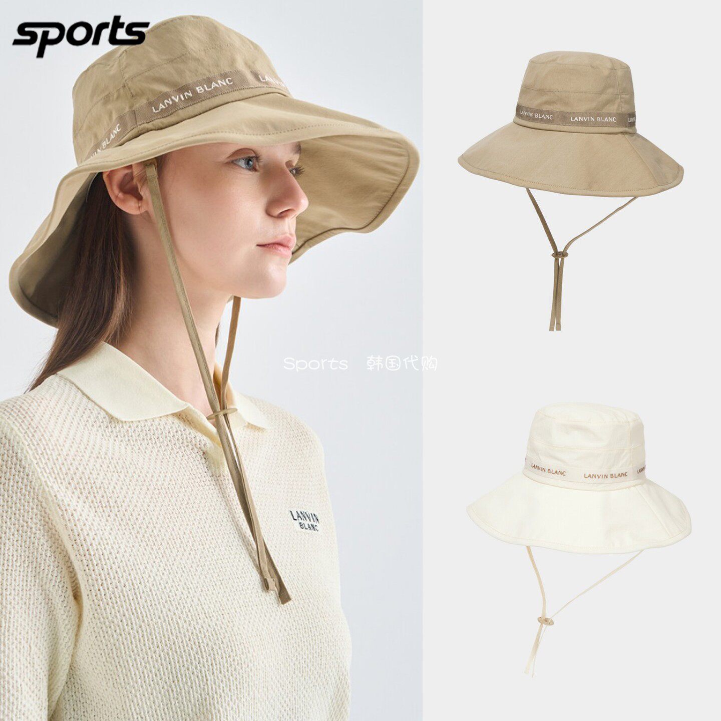 韩国代购lanvin blanc高尔夫配饰26春夏女标志防晒遮阳桶帽渔夫帽