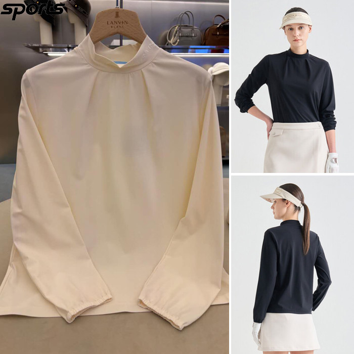 韩国代购lanvin blanc高尔夫球服26春夏女纯色立领修身长袖T恤