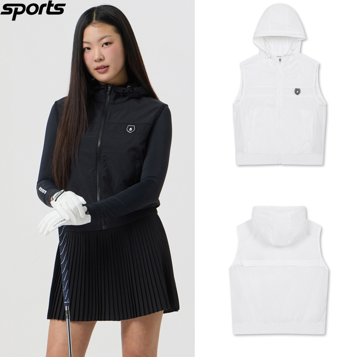 韩国代购GOLDEN BEAR高尔夫球服25春夏女GOLF标志连帽拉链背心