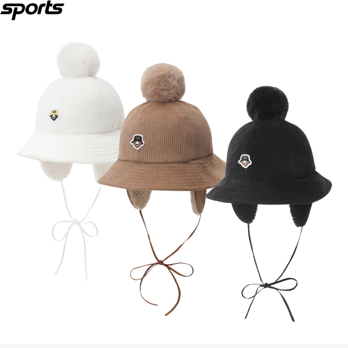 韩国代购GOLDEN BEAR高尔夫配饰24秋冬女GOLF标志灯芯绒耳罩帽