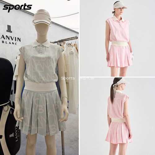 韩国代购lanvin blanc高尔夫球服26春夏女图案翻领上衣百褶裙裤