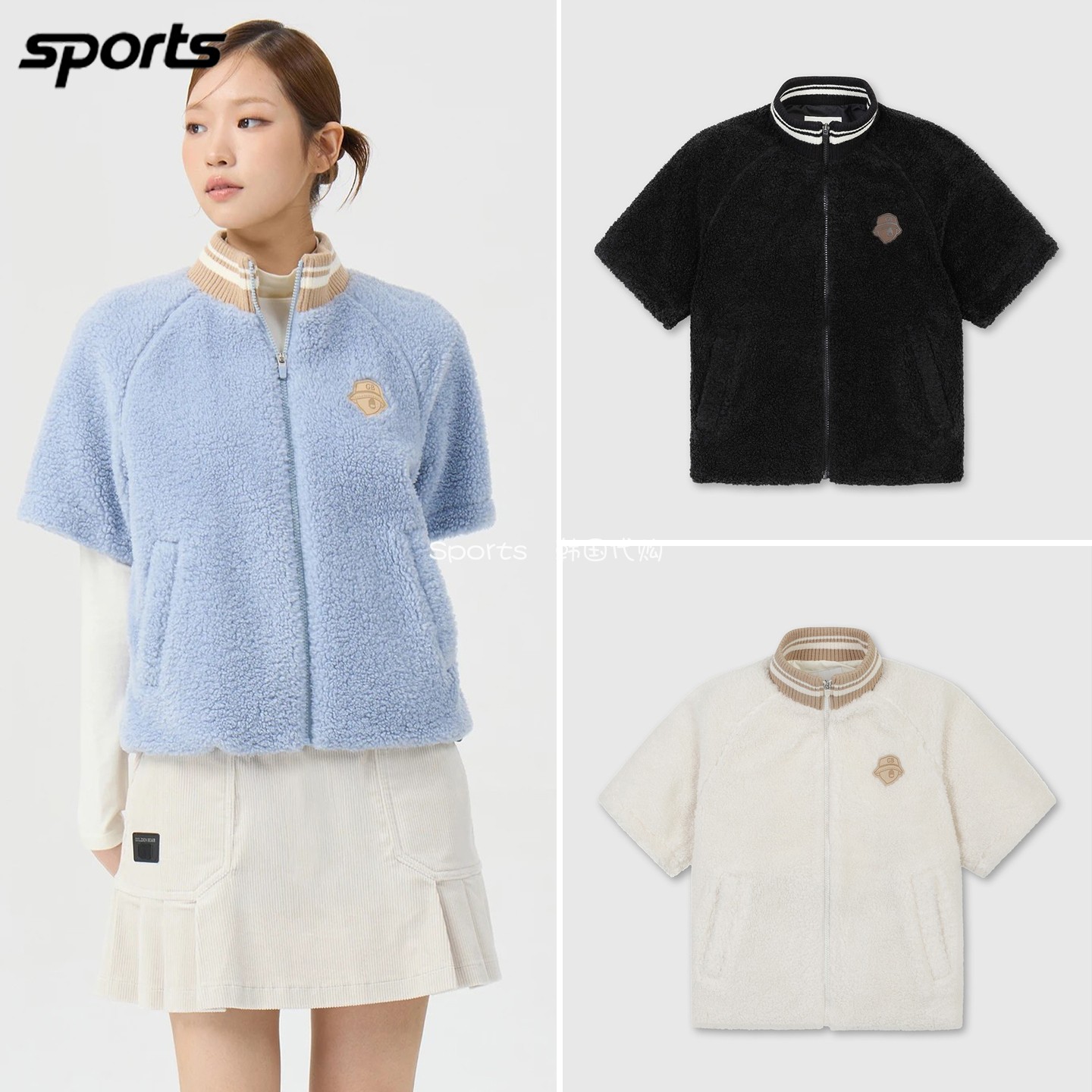 韩国代购golden bear高尔夫球服26秋冬女士抓绒保暖运动短袖夹克