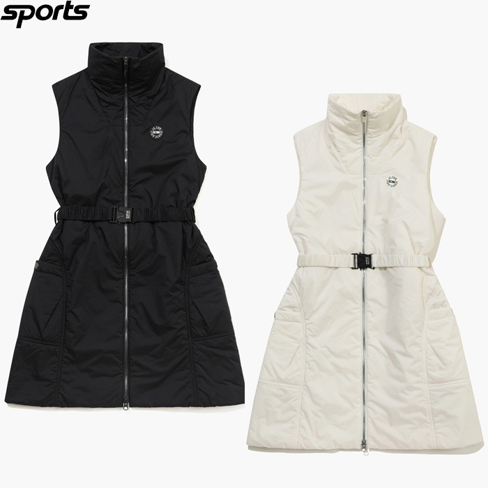 韩国代购Le coq公鸡高尔夫球服25秋冬女束腰立领无袖羽绒连衣裙