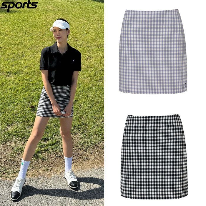 韩国代购PLAYBOO高尔夫球服穿搭24年春夏季格子包臀裙运动短裙女
