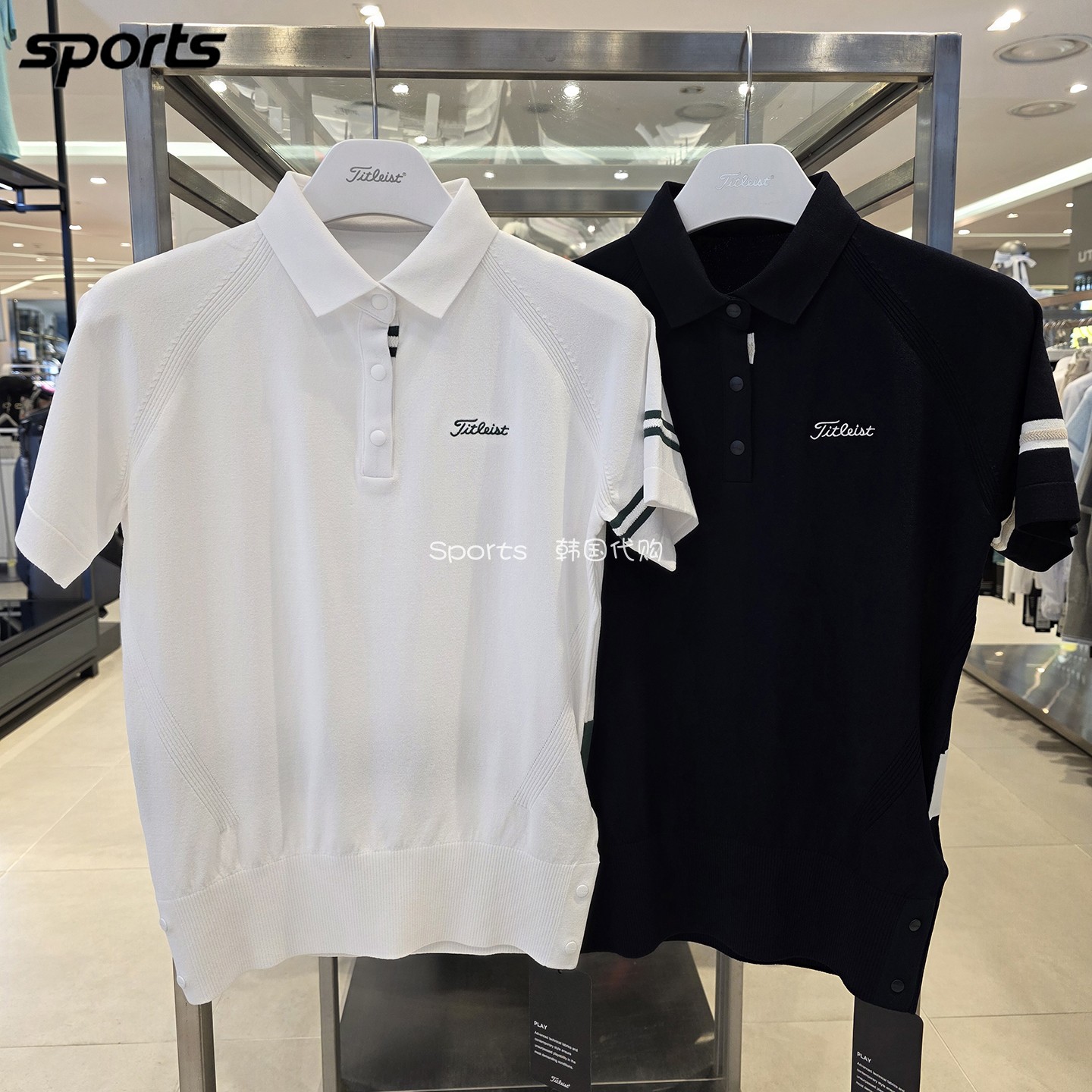 韩国代购titleist高尔夫26初秋收腰翻领运动针织POLO衫短袖T恤女