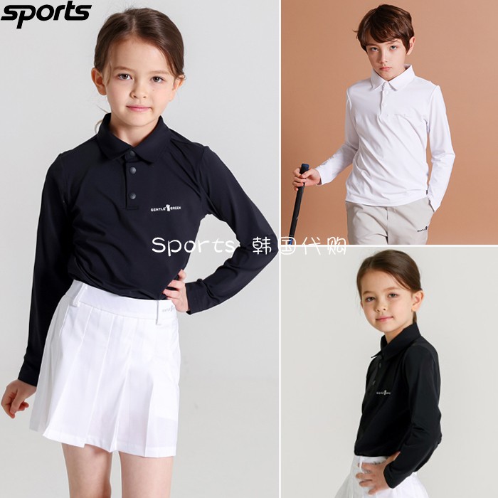 韩国代购GENTLEGREEN儿童高尔夫服饰23年春夏男女童翻领长袖T恤衫