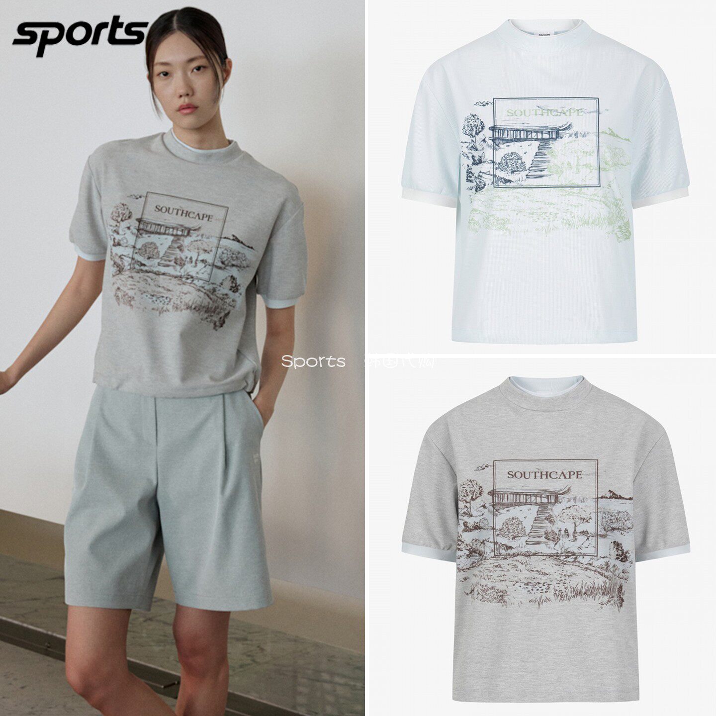 韩国代购southcape高尔夫26夏花纹防紫外线速干运动户外短袖T恤女