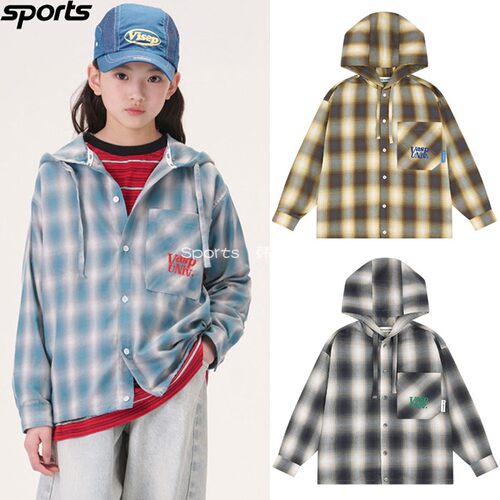 韩国代购VIA SEPTEMBER高尔夫26年春格子叠穿运动长袖儿童连帽衫