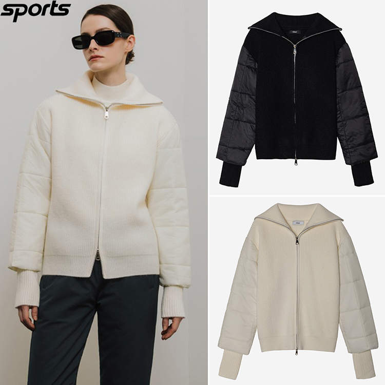 韩国代购ober golf高尔夫25冬宽松针织夹棉拼接运动棉服外套女式