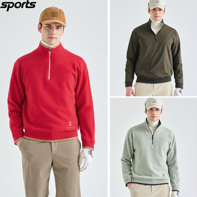 韩国代购lanvin blanc高尔夫球服25秋冬男柔软两面穿立领针织衫