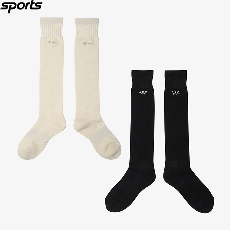 韩国代购APC高尔夫穿搭25年早秋纯色简约吸汗运动户外中筒女球袜