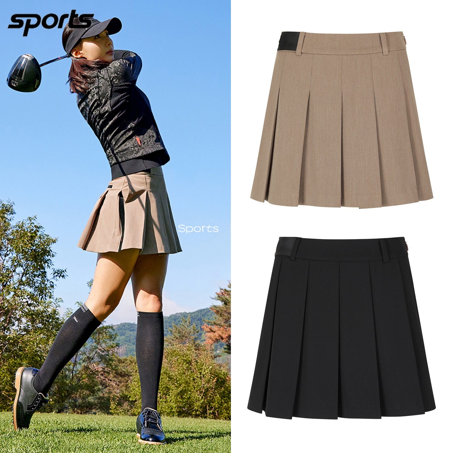 韩国代购titleist高尔夫26秋冬纯色防风保暖运动户外百褶裙短裙女