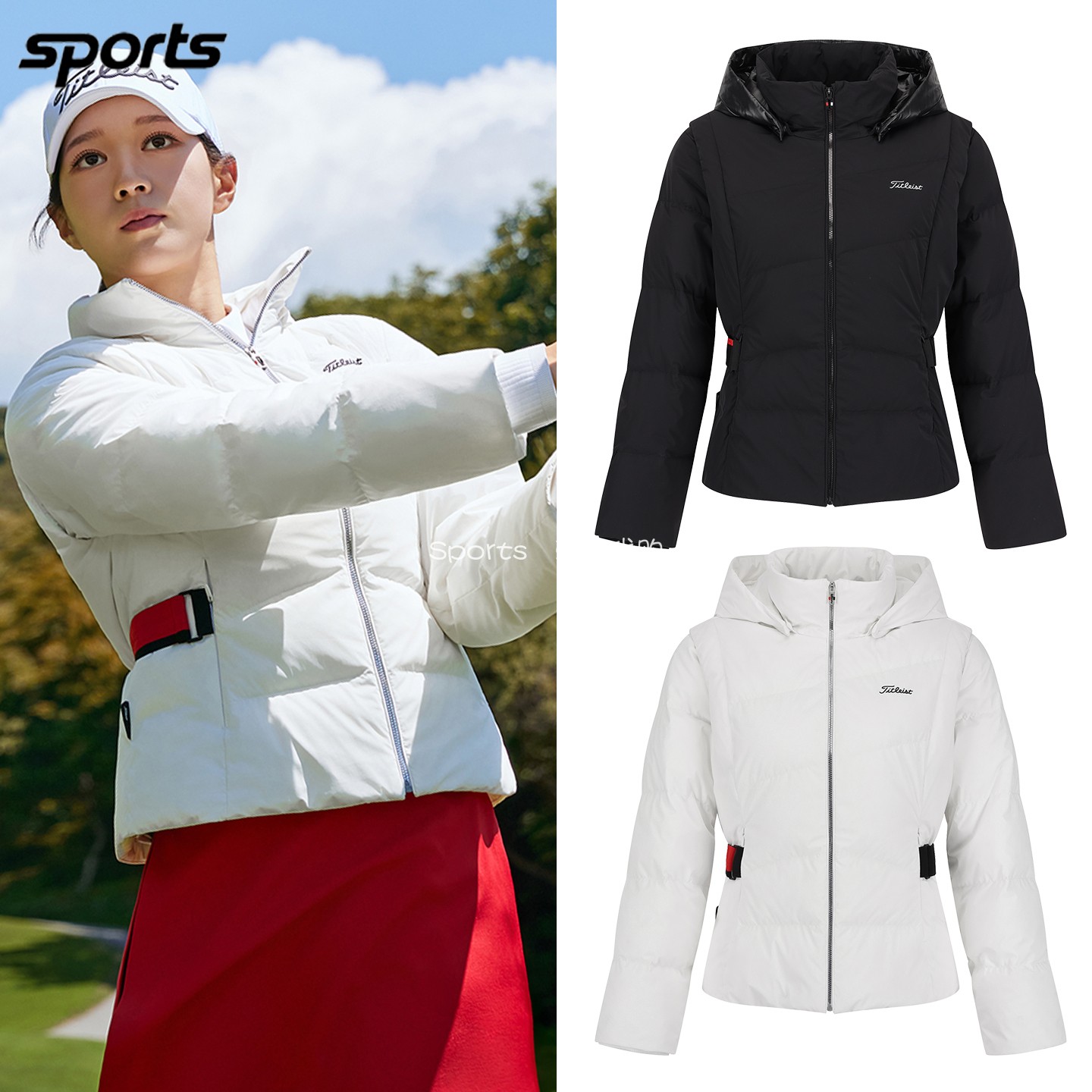 韩国代购titleist高尔夫26冬拼接收腰保暖防风运动户外羽绒外套女