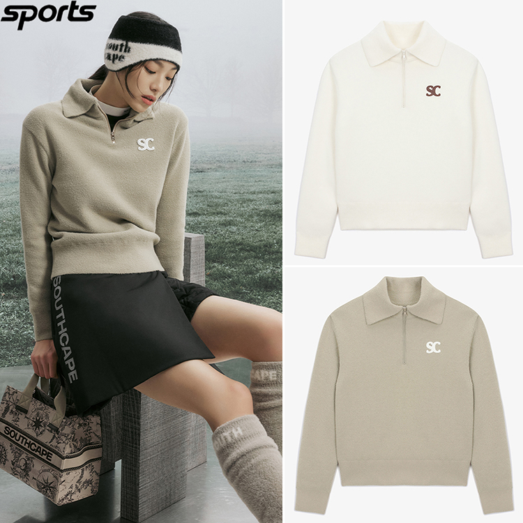 韩国代购southcape高尔夫25冬半开翻领羊毛衫运动针织衫毛衣女式