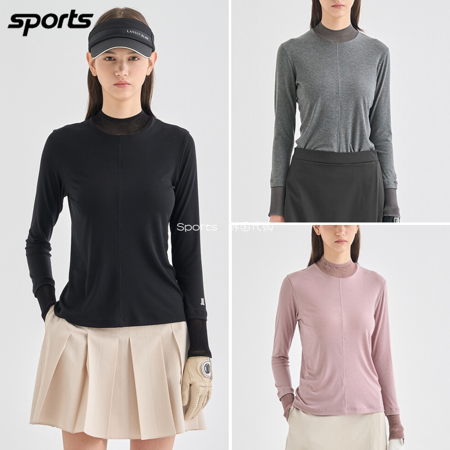 韩国代购lanvin blanc高尔夫球服26秋冬女柔软弹力紧身立领上衣