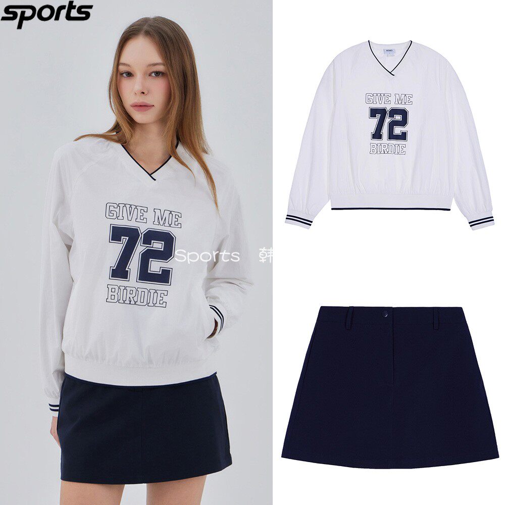 韩国代购GOXO高尔夫26秋冬户外V领长袖T恤半身裙短裙运动套装女